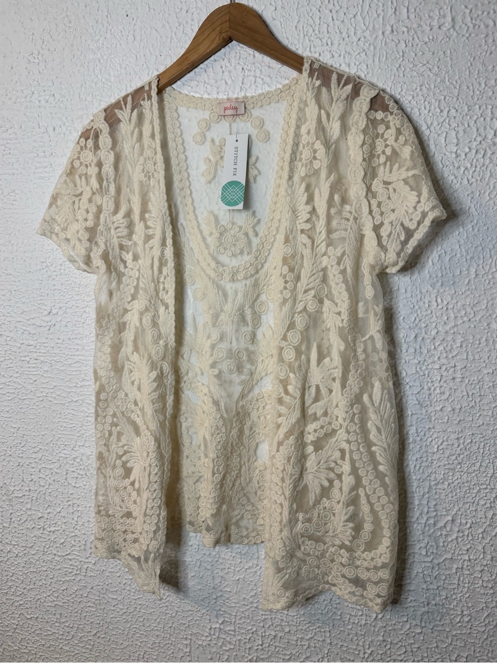 Pixley Cream Lace Open-Front Short Sleeve Top